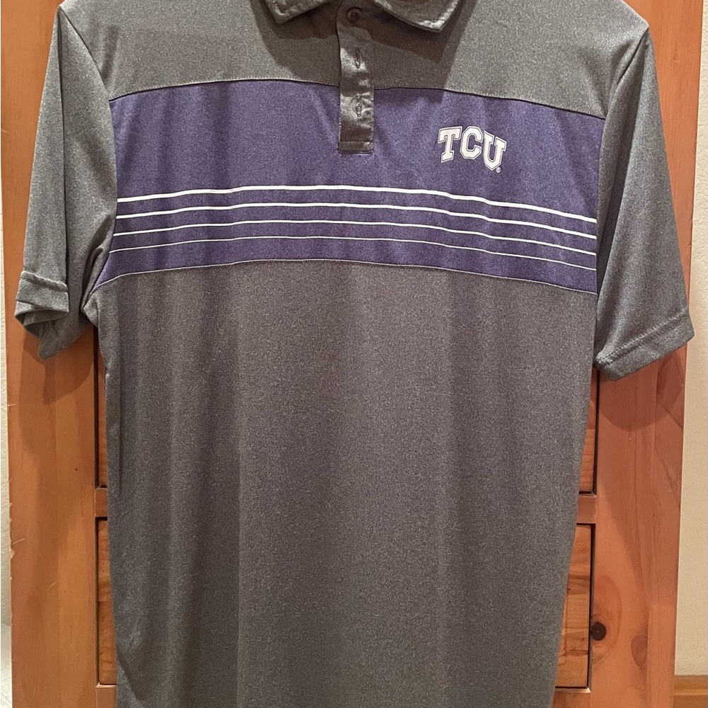 TCU Men's Grey and Purple Polo Shirt